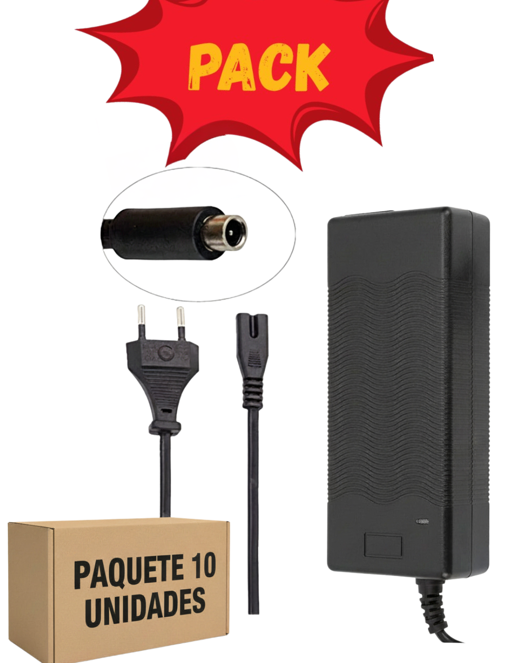 PACK 50 UNIDADES de Cargador 42V 2A compatible Xiaomi y Ninebot ES1 / ES2 / ES4.