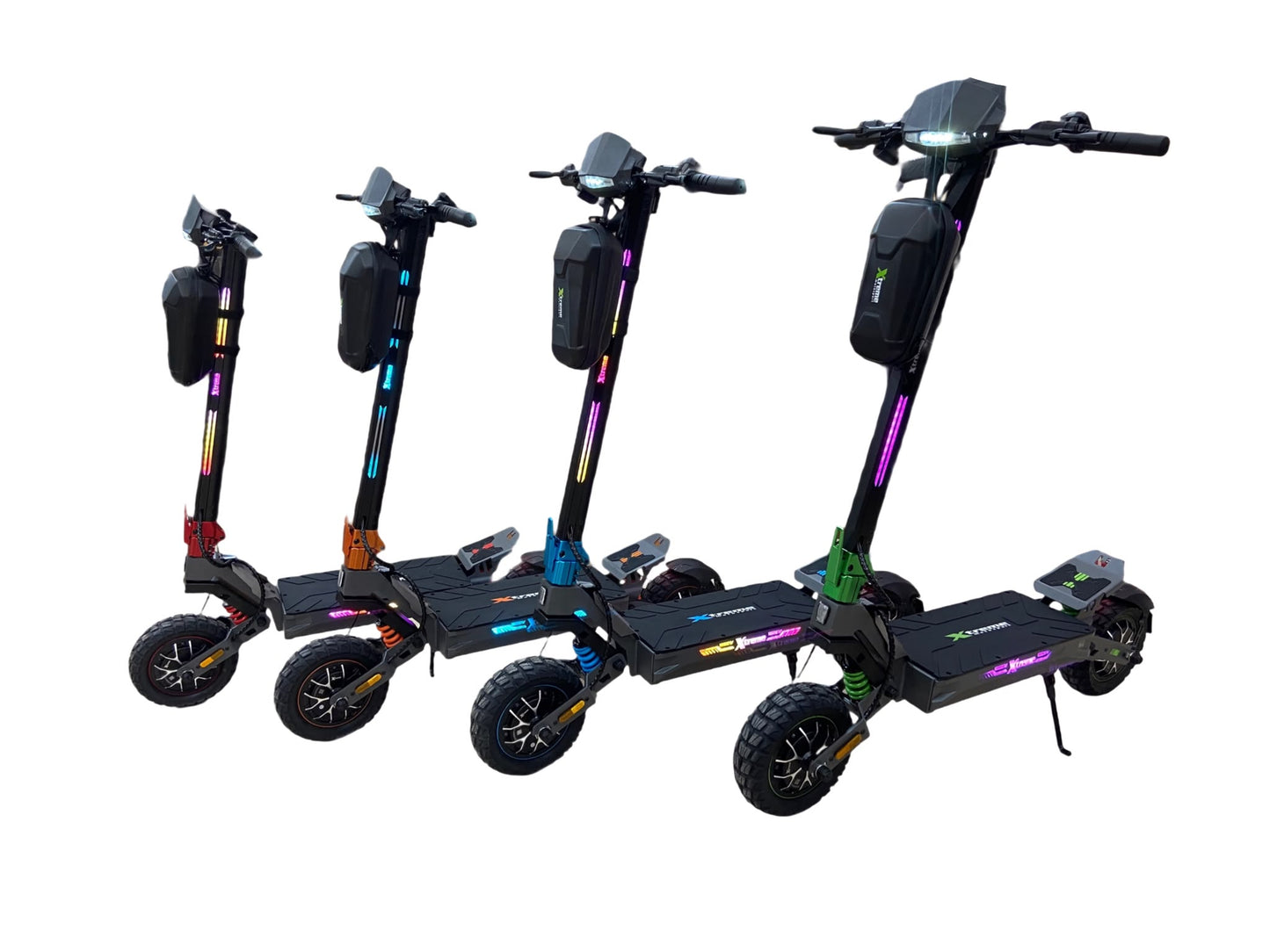 Patinete eléctrico Xtreme F1 MAX en los 4 colores disponibles: rojo, naranja, azul y verde