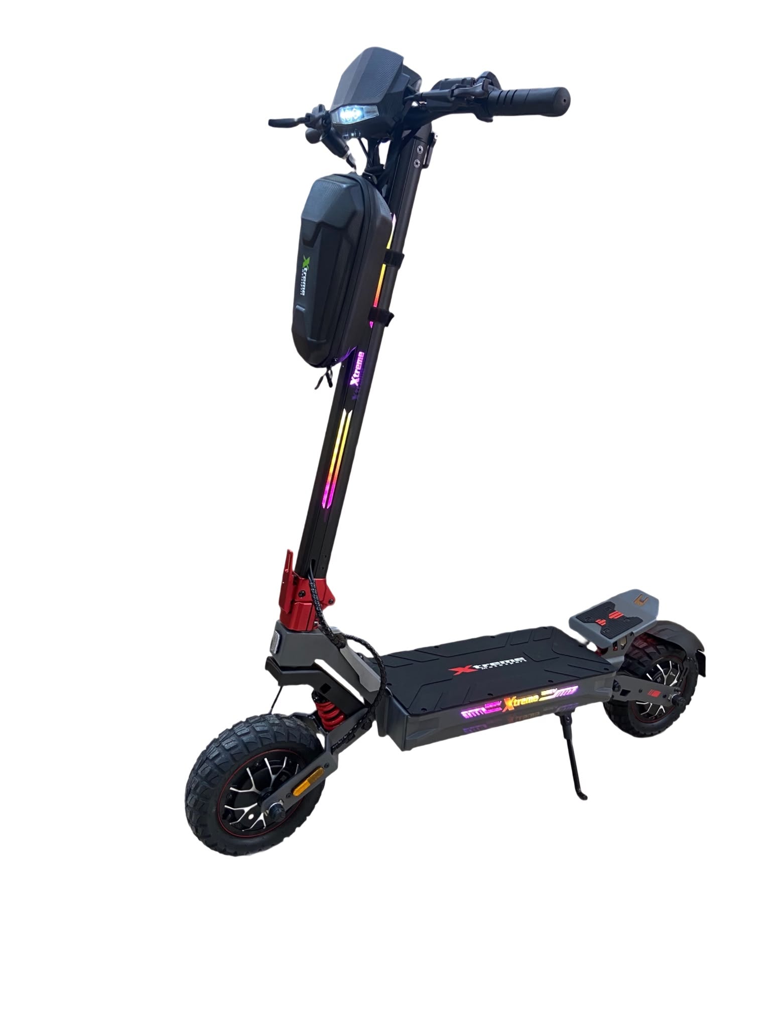 Xtreme F1 MAX rojo, detalle rueda delantera y suspensión